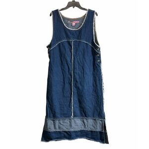 Y2K Womens Sz Large Sleeveless Maxi Dress Frayed Hem Blue Denim Cottagecore